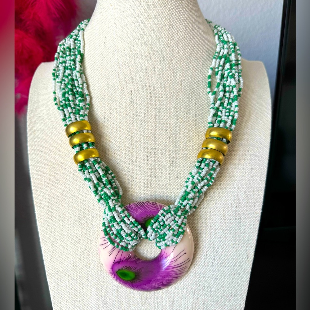 Artisan Nepal Peacock Beaded Necklace - Picture 2 of 8